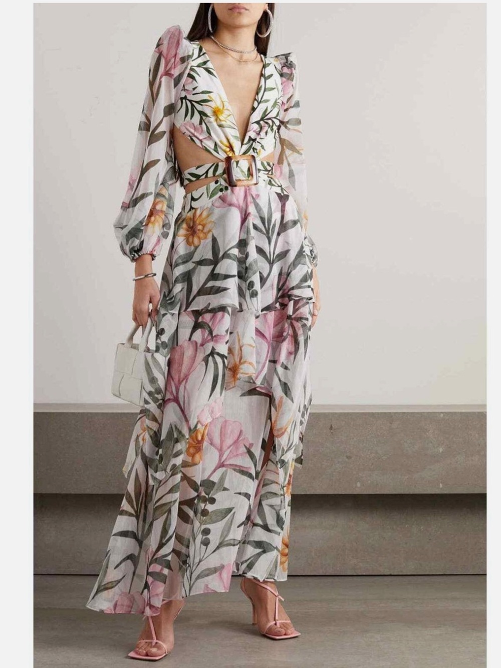 PatBO NWT Jasmine Belted Cut Out Maxi Dress in White